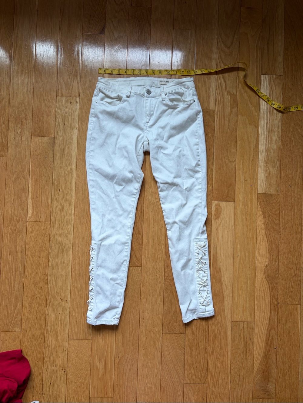 Blank NYC white jeans with lace up detail